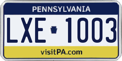 PA license plate LXE1003