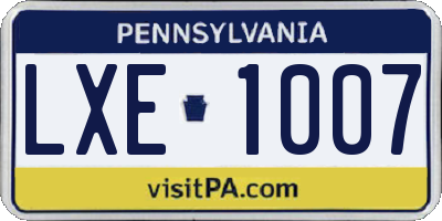 PA license plate LXE1007