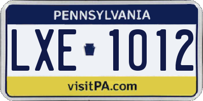 PA license plate LXE1012