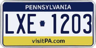 PA license plate LXE1203