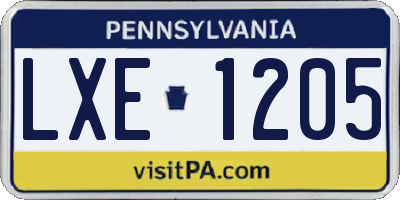 PA license plate LXE1205