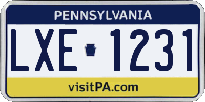 PA license plate LXE1231