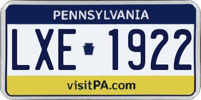 PA license plate LXE1922