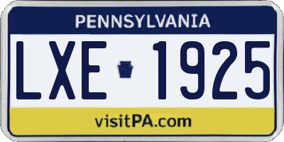 PA license plate LXE1925