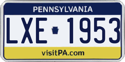 PA license plate LXE1953