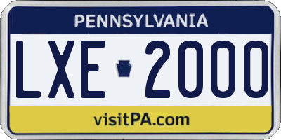PA license plate LXE2000