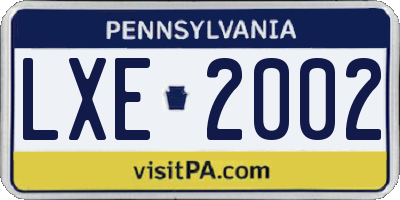 PA license plate LXE2002