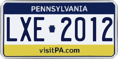 PA license plate LXE2012