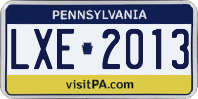 PA license plate LXE2013