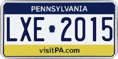 PA license plate LXE2015
