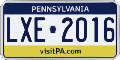 PA license plate LXE2016