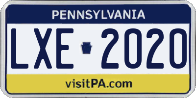 PA license plate LXE2020