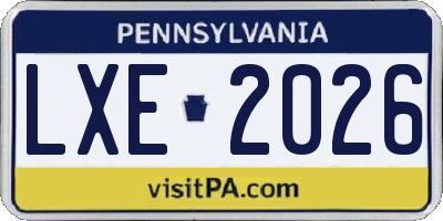 PA license plate LXE2026