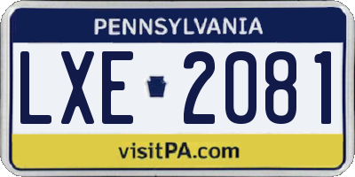 PA license plate LXE2081