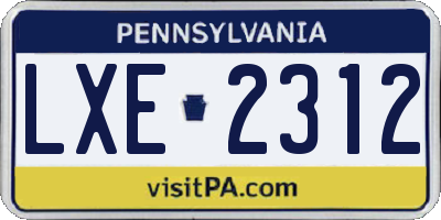 PA license plate LXE2312