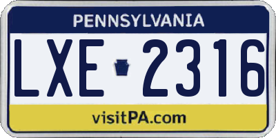 PA license plate LXE2316