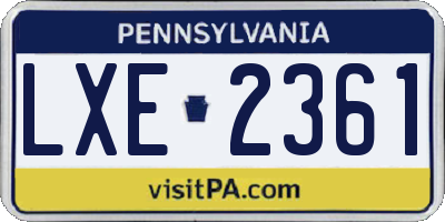 PA license plate LXE2361