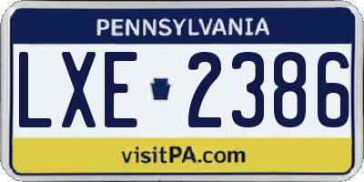 PA license plate LXE2386