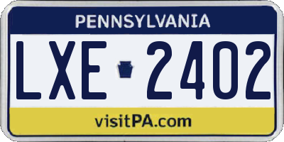PA license plate LXE2402