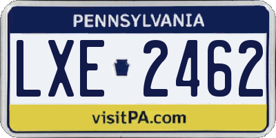 PA license plate LXE2462