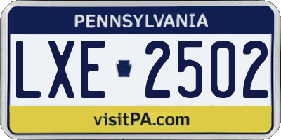PA license plate LXE2502