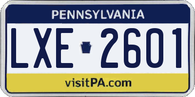 PA license plate LXE2601