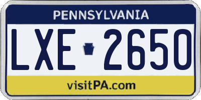 PA license plate LXE2650