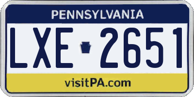 PA license plate LXE2651