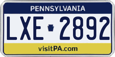 PA license plate LXE2892