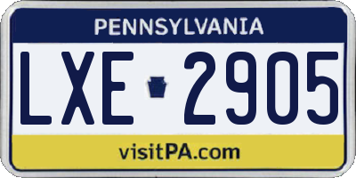 PA license plate LXE2905