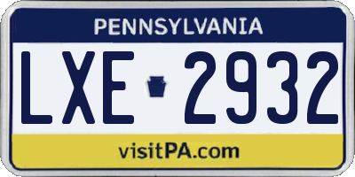 PA license plate LXE2932