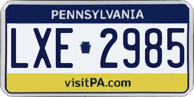 PA license plate LXE2985