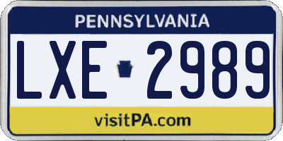 PA license plate LXE2989