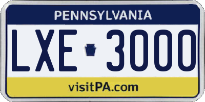 PA license plate LXE3000