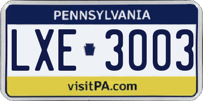 PA license plate LXE3003
