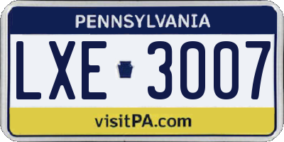 PA license plate LXE3007