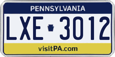 PA license plate LXE3012