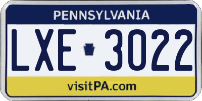 PA license plate LXE3022