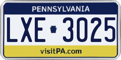 PA license plate LXE3025
