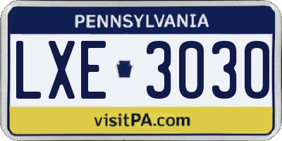 PA license plate LXE3030
