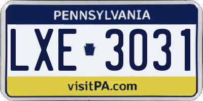 PA license plate LXE3031
