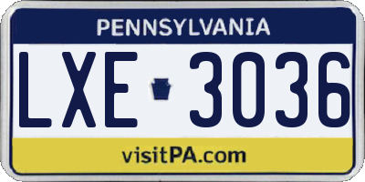 PA license plate LXE3036