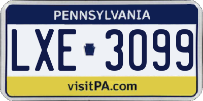 PA license plate LXE3099
