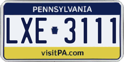 PA license plate LXE3111