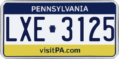 PA license plate LXE3125
