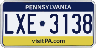 PA license plate LXE3138