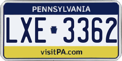 PA license plate LXE3362
