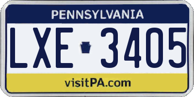 PA license plate LXE3405