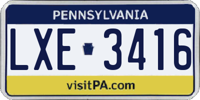 PA license plate LXE3416