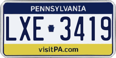PA license plate LXE3419